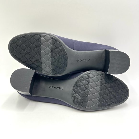 10XW 10 2E Aravon Career Navy Blue Comfort Dress‎ Pumps Block Heels Shoes - Picture 9 of 15